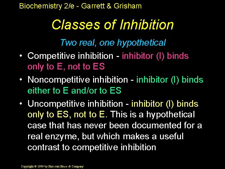 Biochemistry 2/e - Garrett & Grisham Classes of Inhibition Two real, one hypothetical •