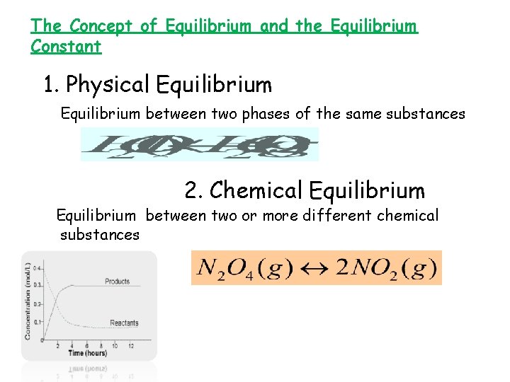 The Concept of Equilibrium and the Equilibrium Constant 1. Physical Equilibrium between two phases