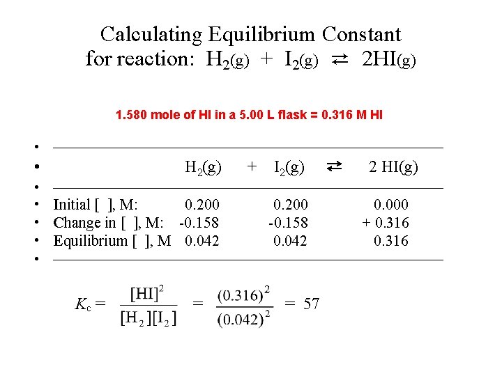 Calculating Equilibrium Constant for reaction: H 2(g) + I 2(g) ⇄ 2 HI(g) 1.