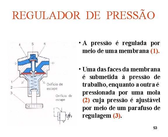 REGULADOR DE PRESSÃO • A pressão é regulada por meio de uma membrana (1).