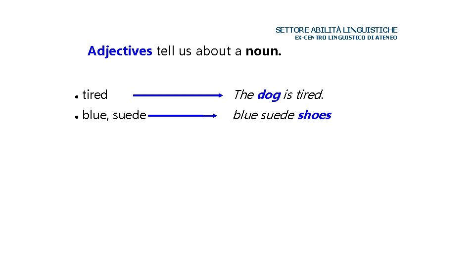 SETTORE ABILITÀ LINGUISTICHE EX-CENTRO LINGUISTICO DI ATENEO Adjectives tell us about a noun. tired