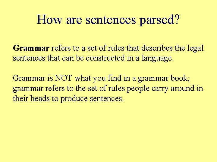 How are sentences parsed? Grammar refers to a set of rules that describes the