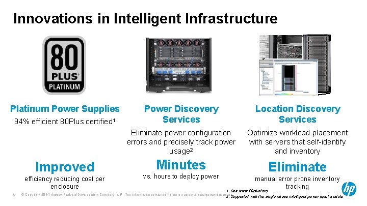Innovations in Intelligent Infrastructure Platinum Power Supplies 94% efficient 80 Plus certified 1 Improved