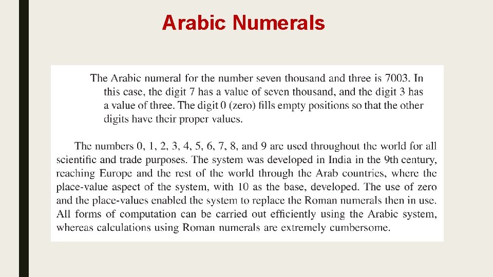 Arabic Numerals 