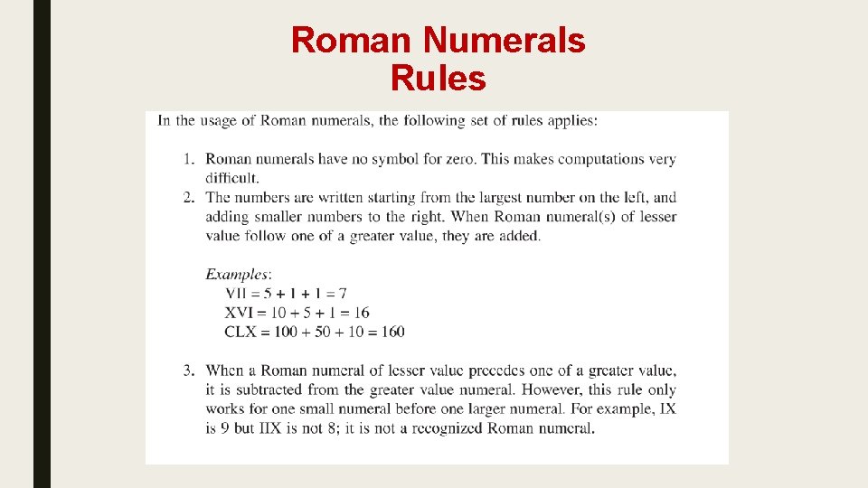 Roman Numerals Rules 