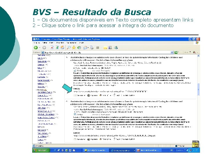 BVS – Resultado da Busca 1 – Os documentos disponíveis em Texto completo apresentam