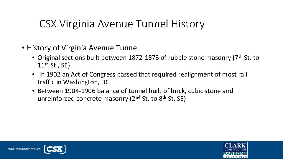 CSX Virginia Avenue Tunnel History • History of Virginia Avenue Tunnel • Original sections