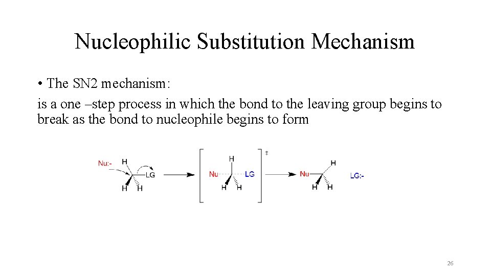 Nucleophilic Substitution Mechanism • The SN 2 mechanism: is a one –step process in Nucleophilic Substitution Mechanism • The SN 2 mechanism: is a one –step process in