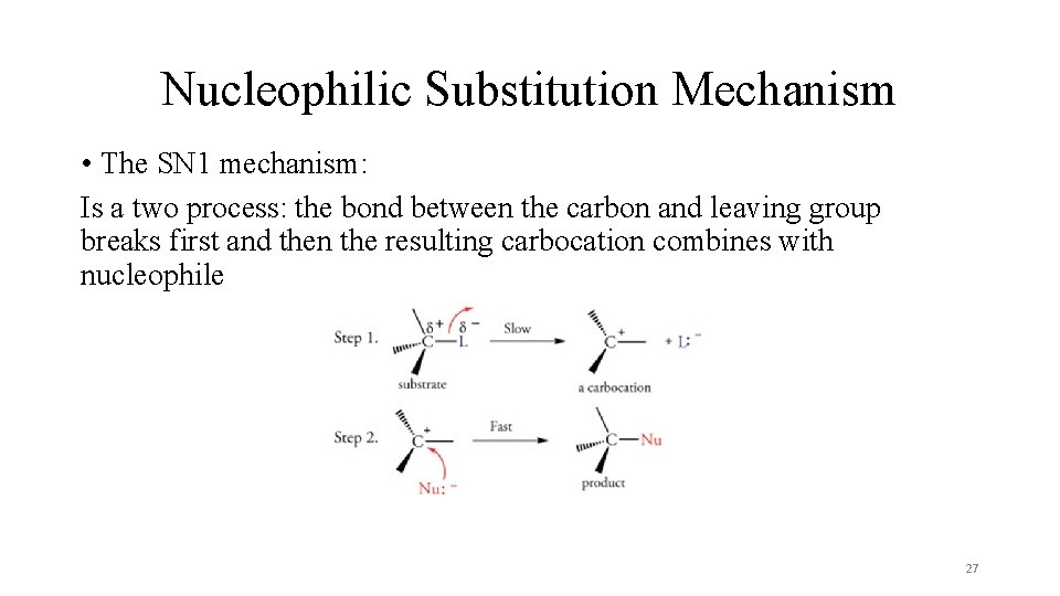 Nucleophilic Substitution Mechanism • The SN 1 mechanism: Is a two process: the bond Nucleophilic Substitution Mechanism • The SN 1 mechanism: Is a two process: the bond