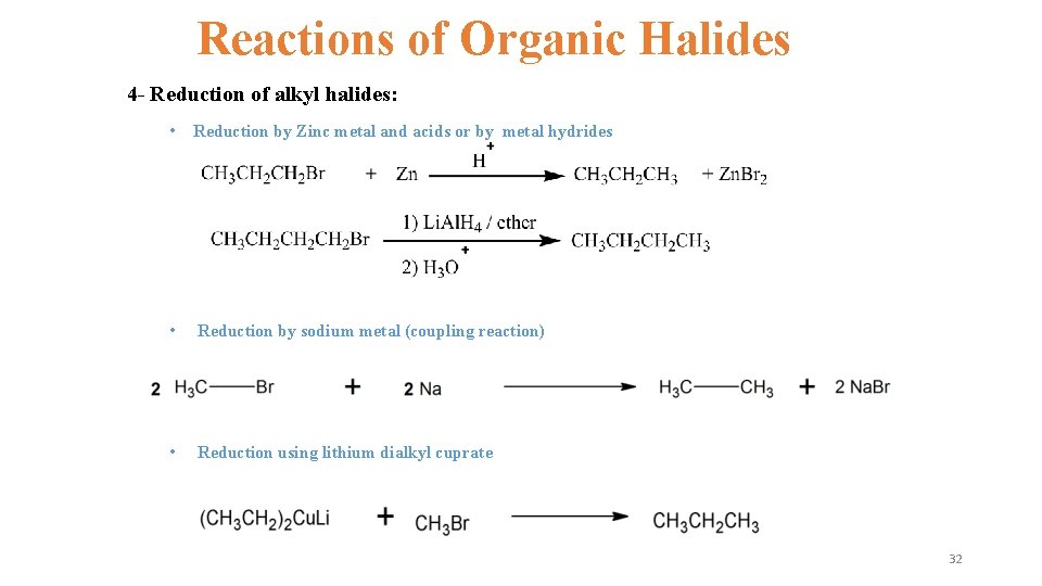 Reactions of Organic Halides 4 - Reduction of alkyl halides: • Reduction by Zinc Reactions of Organic Halides 4 - Reduction of alkyl halides: • Reduction by Zinc