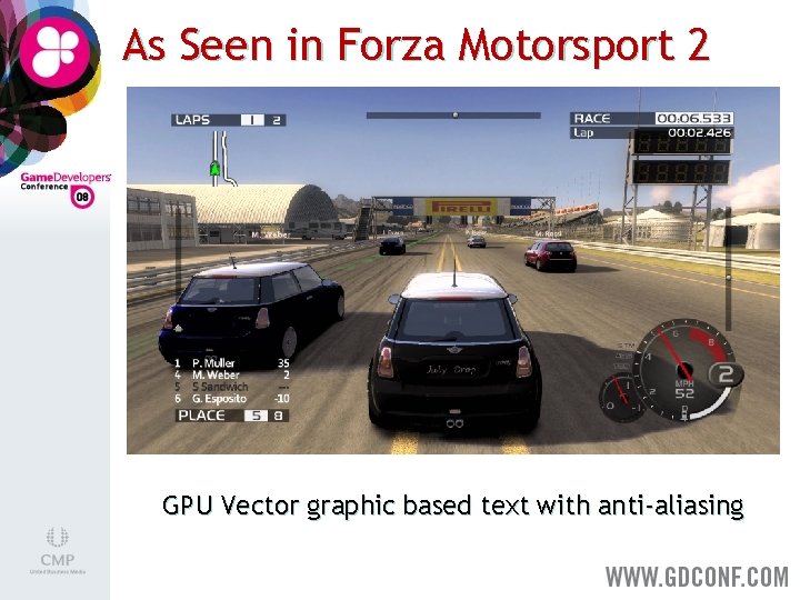 As Seen in Forza Motorsport 2 GPU Vector graphic based text with anti-aliasing 