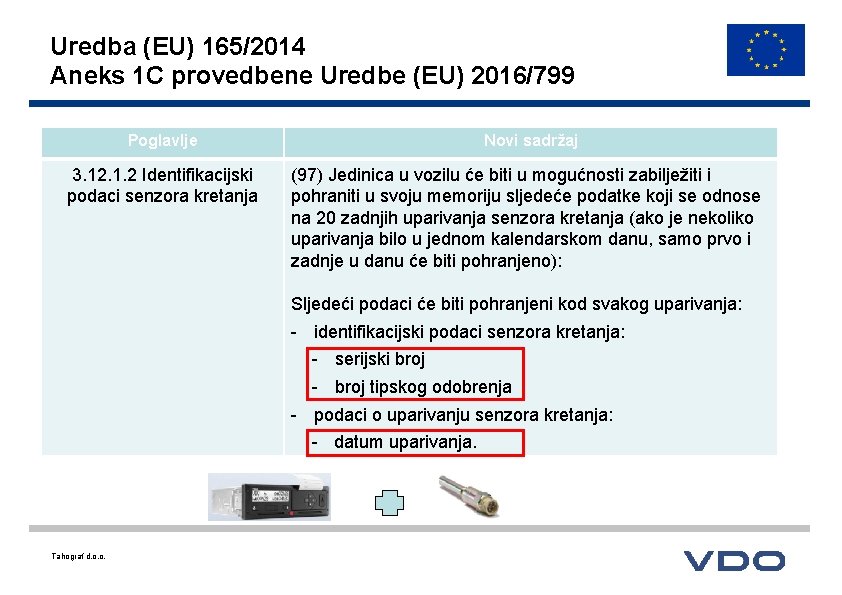 Uredba (EU) 165/2014 Aneks 1 C provedbene Uredbe (EU) 2016/799 Poglavlje Novi sadržaj 3.