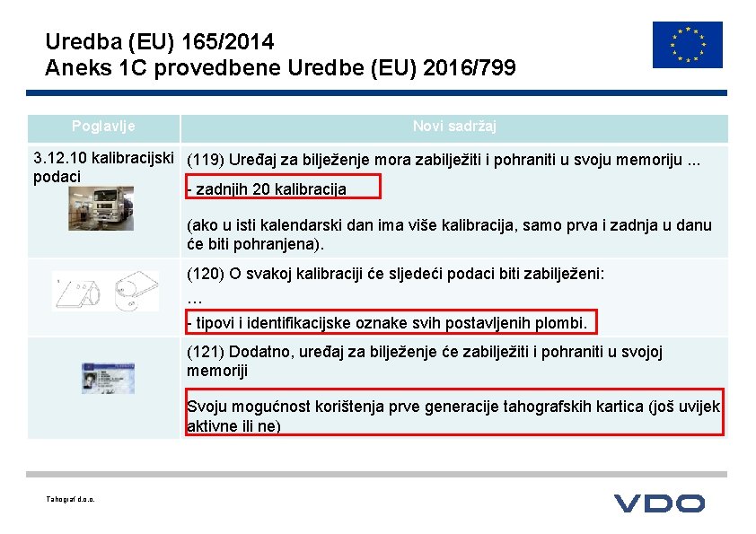 Uredba (EU) 165/2014 Aneks 1 C provedbene Uredbe (EU) 2016/799 Poglavlje Novi sadržaj 3.