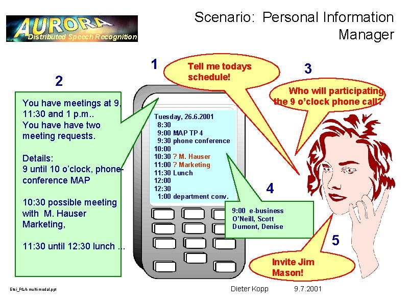 Scenario: Personal Information Manager Distributed Speech Recognition 1 2 You have meetings at 9,