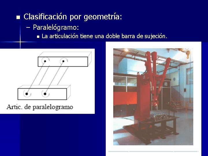 n Clasificación por geometría: – Paralelógramo: n La articulación tiene una doble barra de