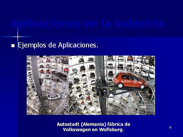 Aplicaciones en la industria n Ejemplos de Aplicaciones. Autostadt (Alemania) fábrica de Volkswagen en