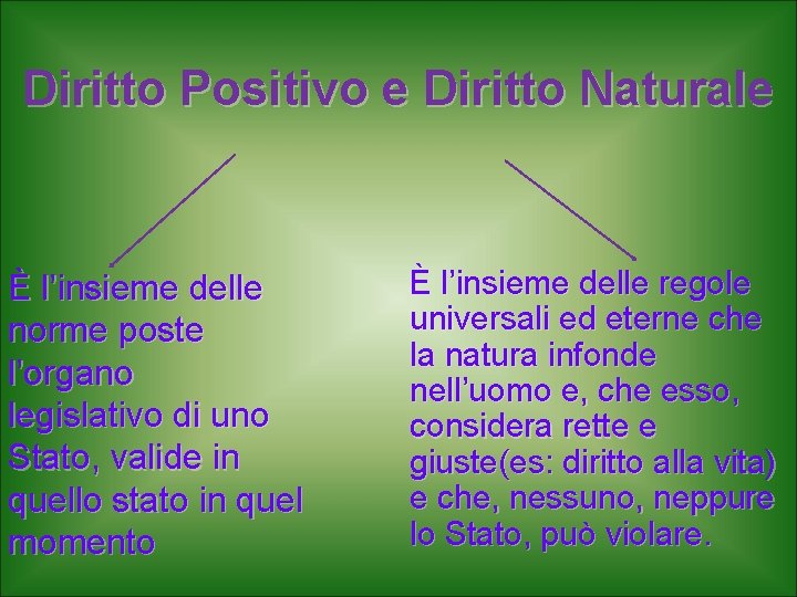 Diritto Positivo e Diritto Naturale È l’insieme delle norme poste l’organo legislativo di uno