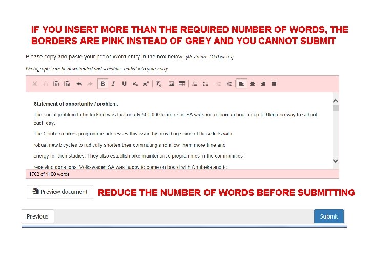 IF YOU INSERT MORE THAN THE REQUIRED NUMBER OF WORDS, THE BORDERS ARE PINK