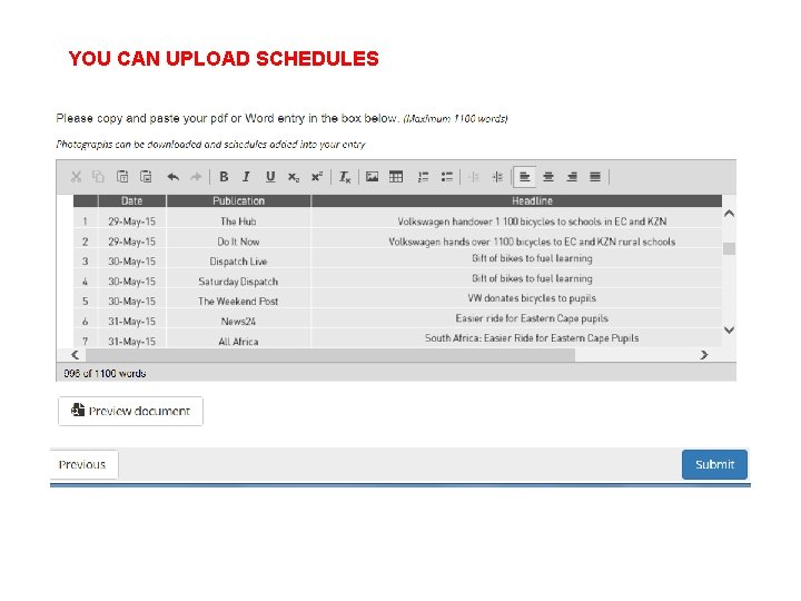 YOU CAN UPLOAD SCHEDULES 