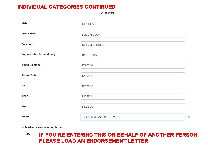 INDIVIDUAL CATEGORIES CONTINUED IF YOU’RE ENTERING THIS ON BEHALF OF ANOTHER PERSON, PLEASE LOAD