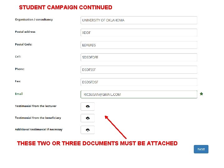 STUDENT CAMPAIGN CONTINUED THESE TWO OR THREE DOCUMENTS MUST BE ATTACHED 