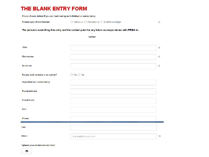 THE BLANK ENTRY FORM 