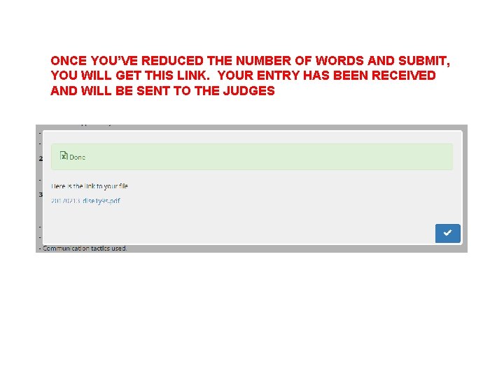 ONCE YOU’VE REDUCED THE NUMBER OF WORDS AND SUBMIT, YOU WILL GET THIS LINK.
