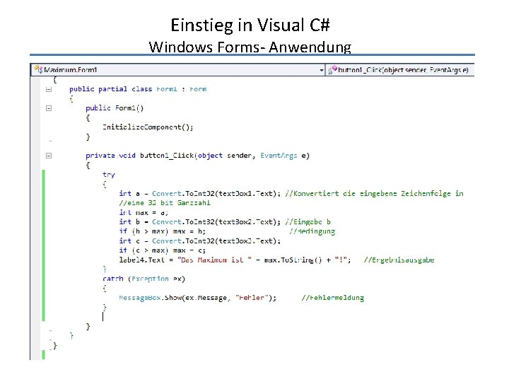 Einstieg in Visual C# Windows Forms- Anwendung 