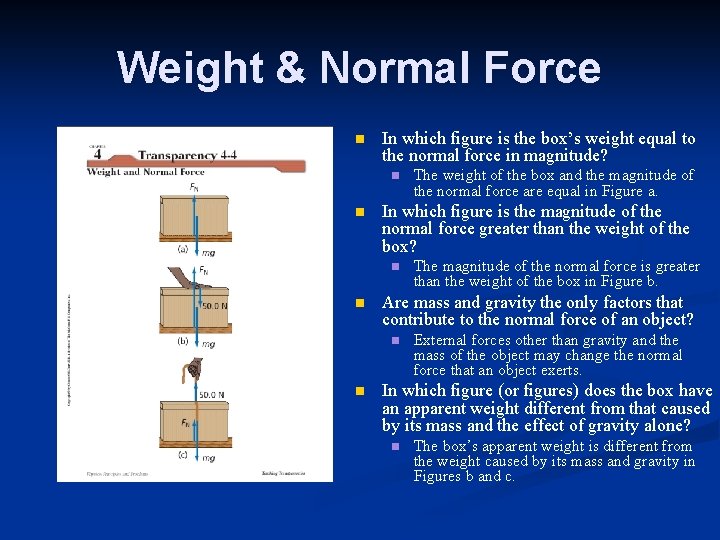 Weight & Normal Force n In which figure is the box’s weight equal to