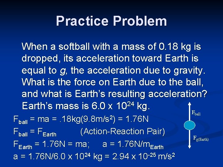 Practice Problem When a softball with a mass of 0. 18 kg is dropped,