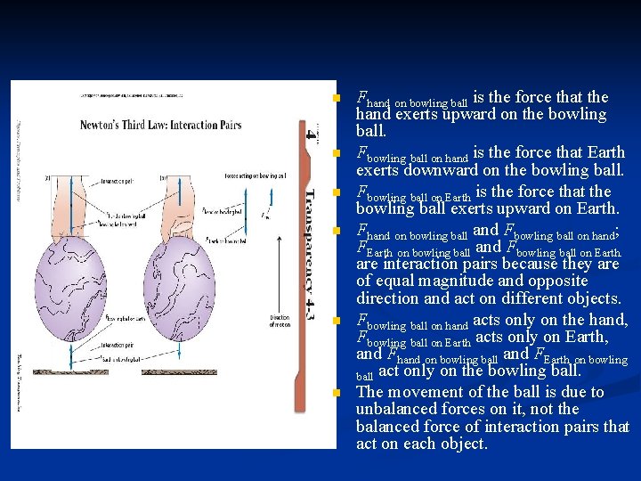 n n n Fhand on bowling ball is the force that the hand exerts