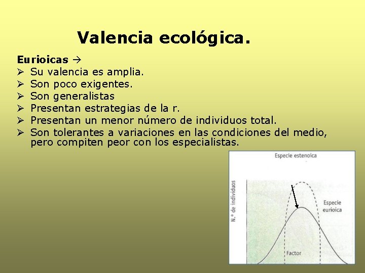 Valencia ecológica. Eurioicas Ø Su valencia es amplia. Ø Son poco exigentes. Ø Son