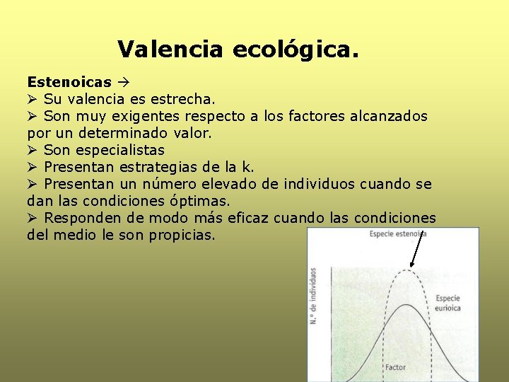 Valencia ecológica. Estenoicas Ø Su valencia es estrecha. Ø Son muy exigentes respecto a Valencia ecológica. Estenoicas Ø Su valencia es estrecha. Ø Son muy exigentes respecto a