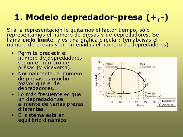 1. Modelo depredador-presa (+, -) Si a la representación le quitamos el factor tiempo,