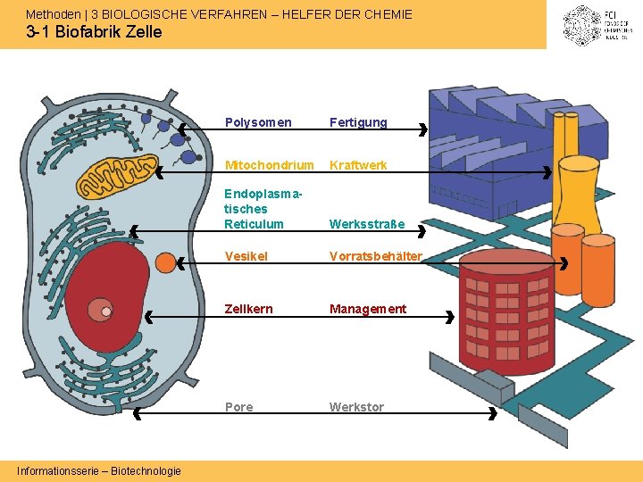 Methoden | 3 BIOLOGISCHE VERFAHREN – HELFER DER CHEMIE 3 -1 Biofabrik Zelle Informationsserie