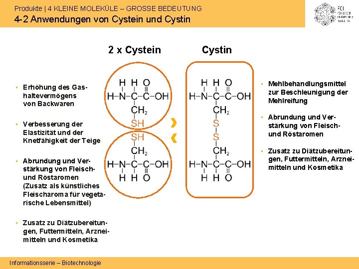 Produkte | 4 KLEINE MOLEKÜLE – GROSSE BEDEUTUNG 4 -2 Anwendungen von Cystein und