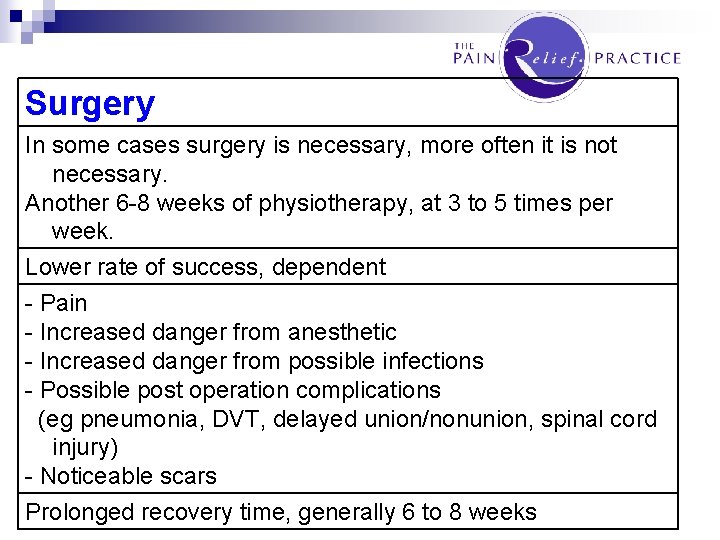 Surgery In some cases surgery is necessary, more often it is not necessary. Another