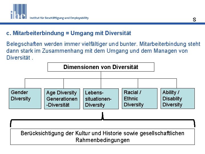 S c. Mitarbeiterbindung = Umgang mit Diversität Belegschaften werden immer vielfältiger und bunter. Mitarbeiterbindung