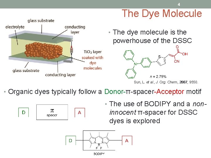 4 The Dye Molecule • The dye molecule is the powerhouse of the DSSC