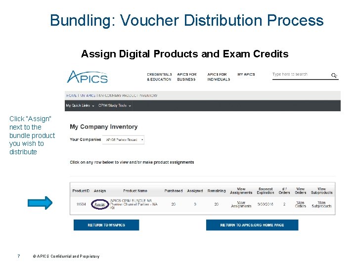 Bundling: Voucher Distribution Process Assign Digital Products and Exam Credits Click “Assign” next to