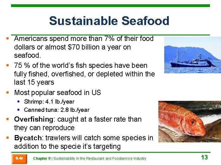 Sustainable Seafood § Americans spend more than 7% of their food dollars or almost