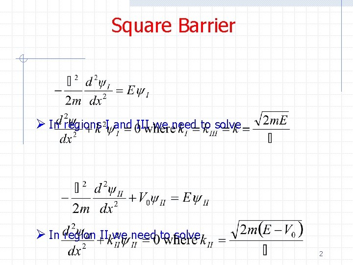 Square Barrier Ø In regions I and III we need to solve Ø In