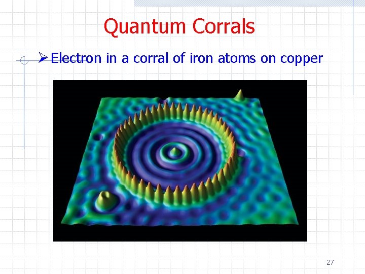 Quantum Corrals Ø Electron in a corral of iron atoms on copper 27 