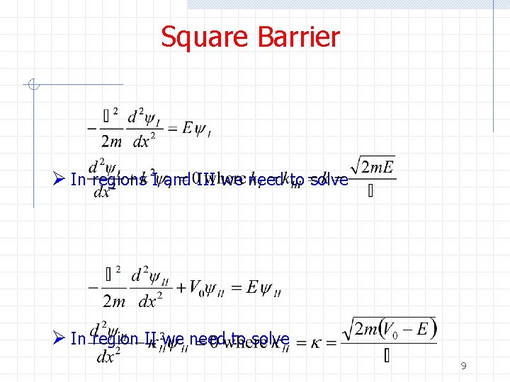 Square Barrier Ø In regions I and III we need to solve Ø In