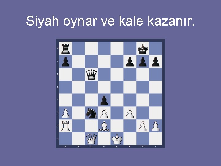 Siyah oynar ve kale kazanır. 