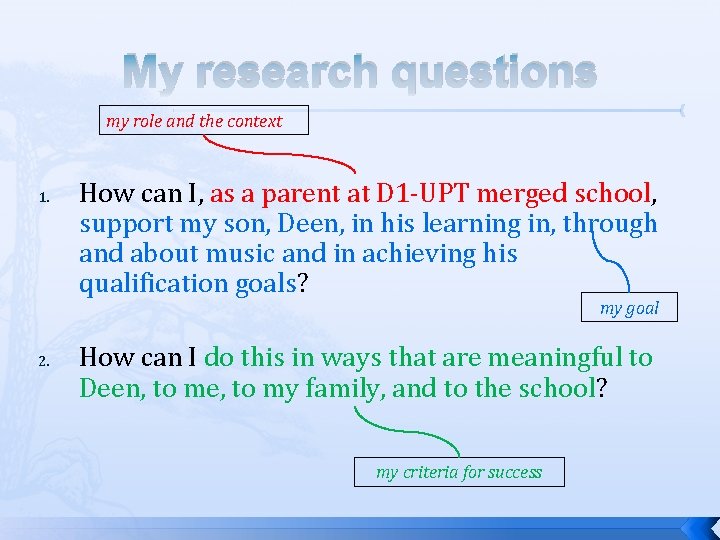 My research questions my role and the context 1. How can I, as a