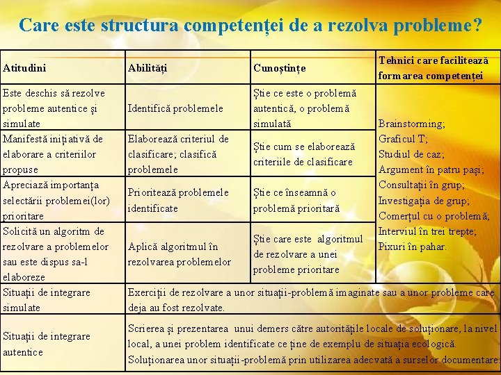 Care este structura competenței de a rezolva probleme? Atitudini Este deschis să rezolve probleme
