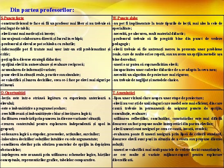 Din partea profesorilor: S-Puncte forte -constructivismul te face să fii un profesor mai liber