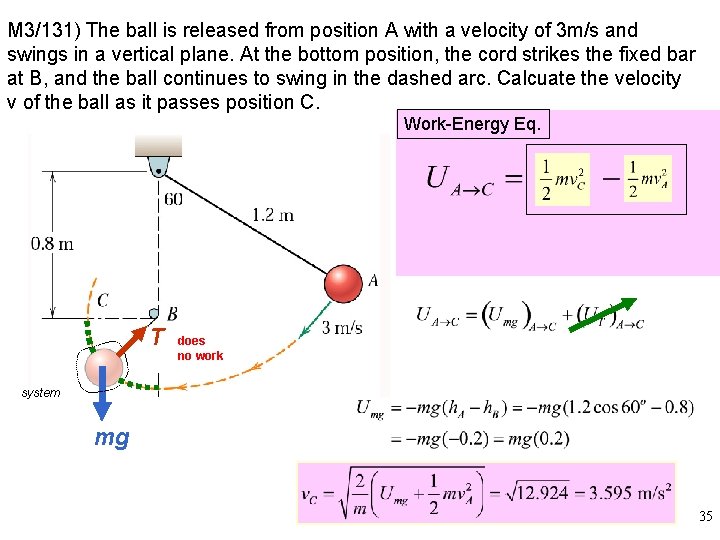 M 3/131) The ball is released from position A with a velocity of 3