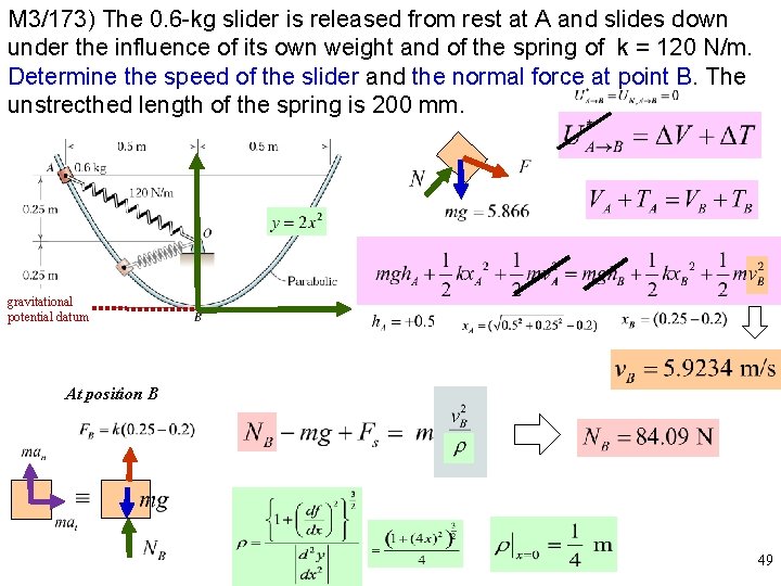 M 3/173) The 0. 6 -kg slider is released from rest at A and